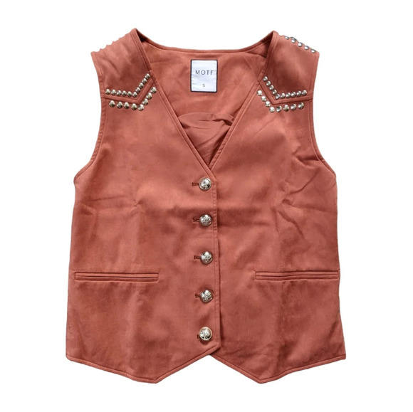 NWT MOTF x Shein Embellished Orange Suede Vest Western Cowgirl Punchy Size S - Picture 1 of 8